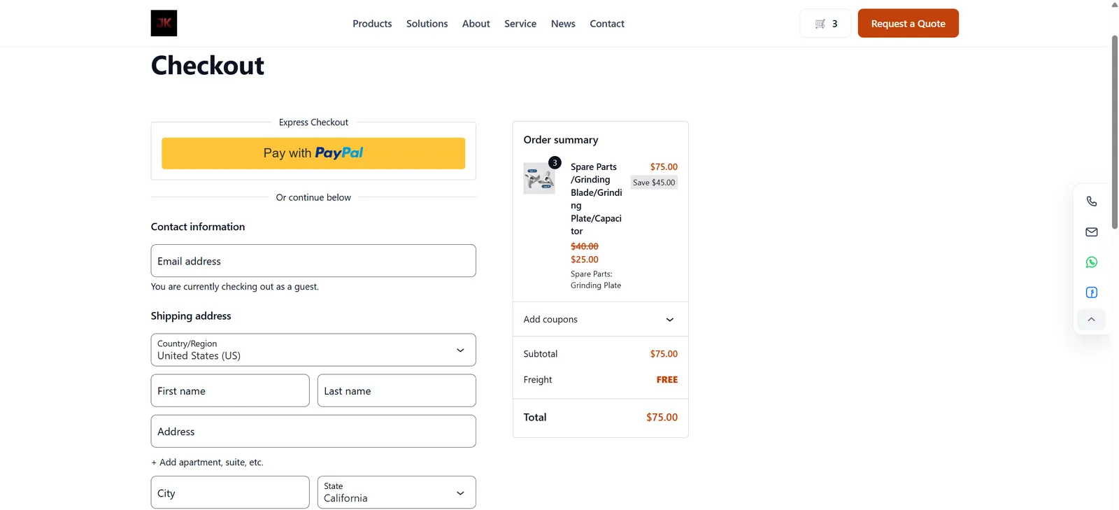 Checkout with PayPal express checkout and an order summary